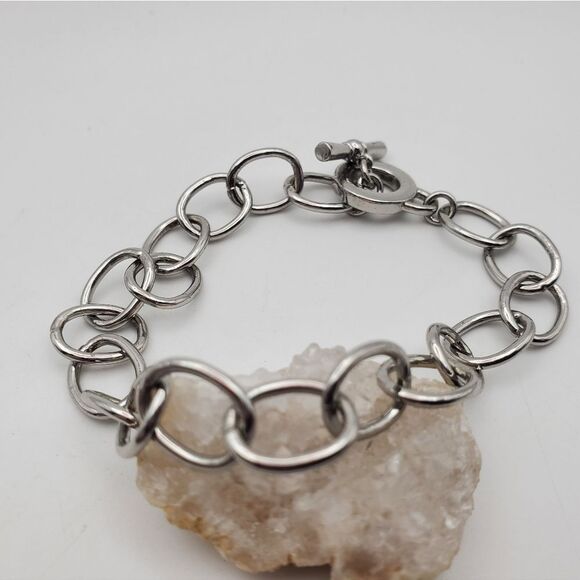 Silver round link bracelet toggle clasp closure B1437 masucline‎ or feminine - Picture 1 of 3